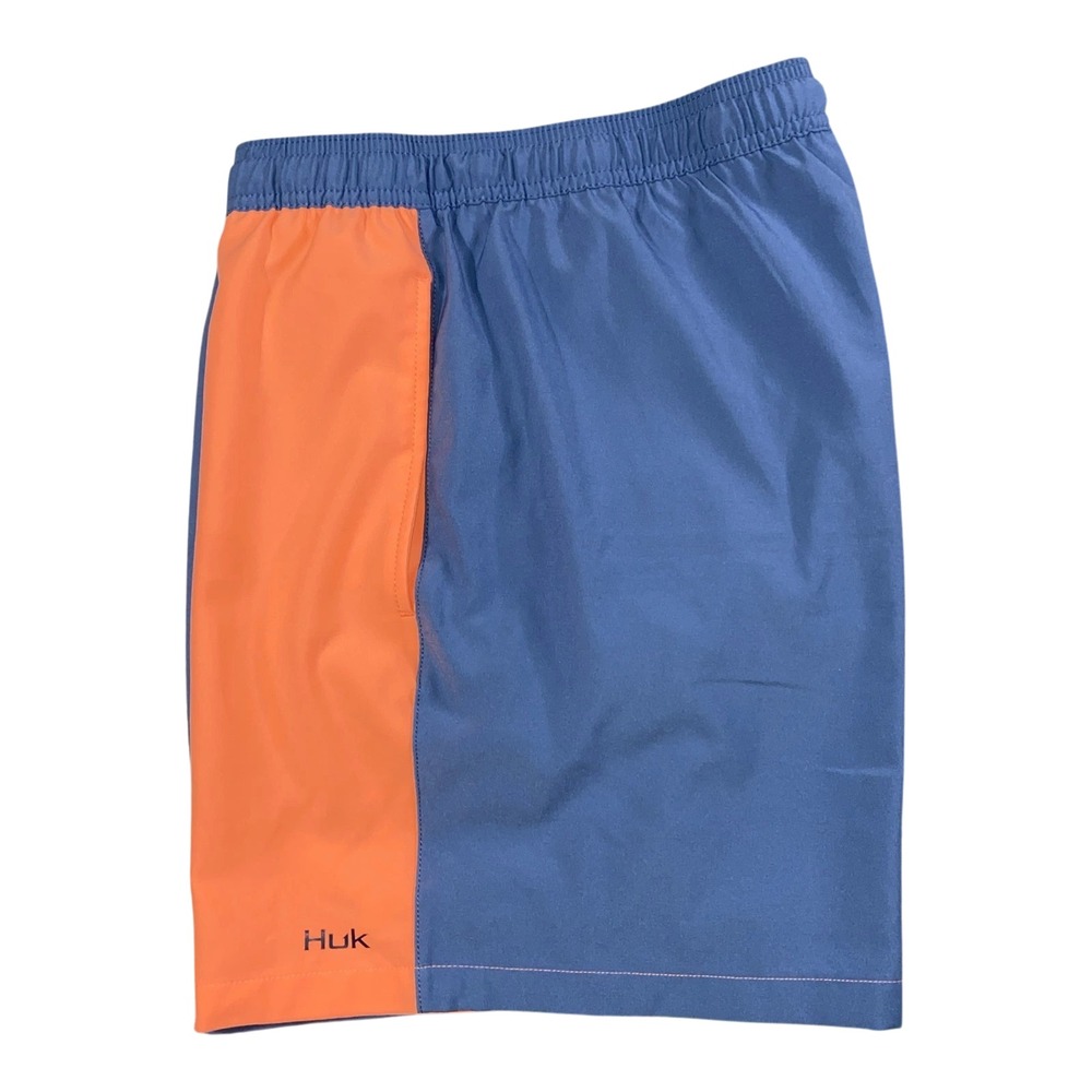 HUK Mens Volley Swim Trunks Blue Orange Colorblock Lined Fishing Shorts XXL NWT - Picture 3 of 4